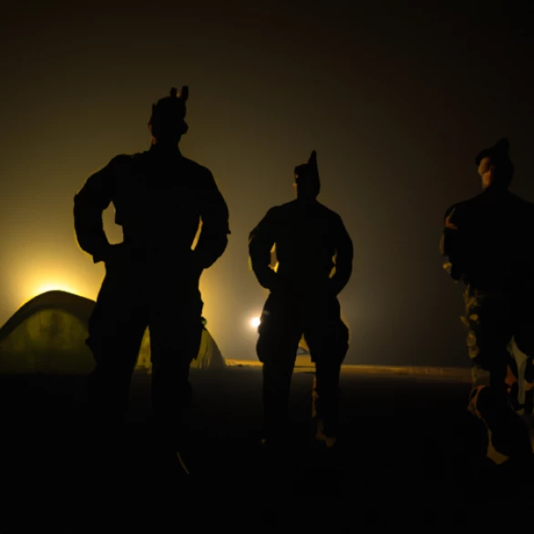 at the frontlines in the army at night with  platoon fighting